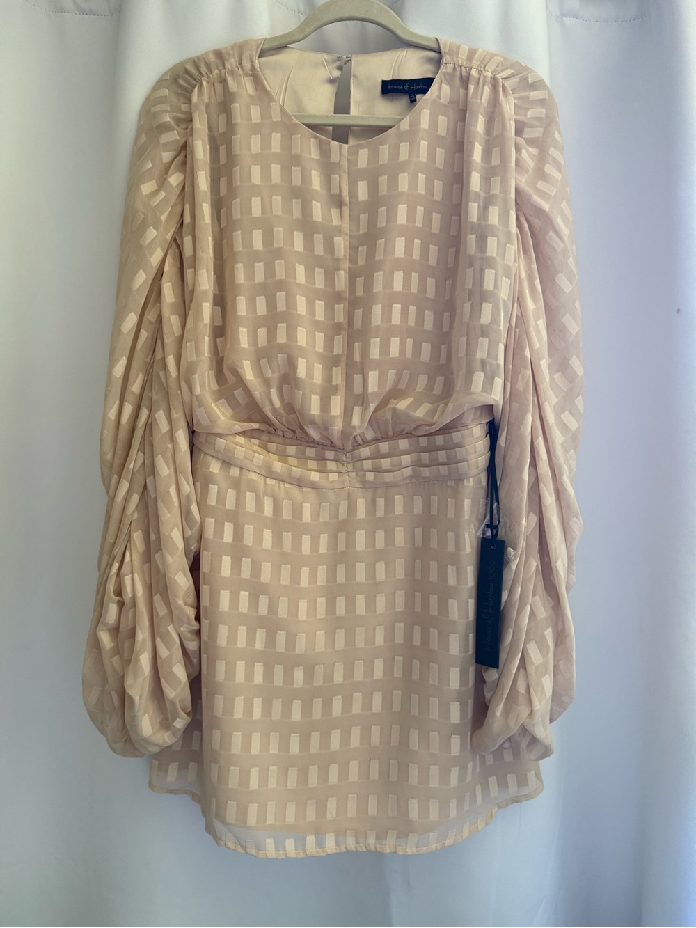 House of Harlow 1960 Blush Check Pattern Long-Sleeve Dress